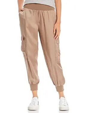 Cinq a Sept Giles Cupro Cargo Joggers High Waist Ribbed Cuff Pants Size M Pewter